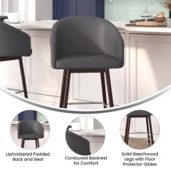 Flash Furniture 26" Gray LeatherSoft Barstool with Wood Legs, PK 2 -Kitchen & Dining Furniture Sales Store Belnick20LLC 2xxAYxx1928xx26xxGYxxGGxxinset4xx975646