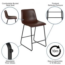 Flash Furniture 24" LeatherSoft Counter Height Barstools, Dark Brown, PK2 -Kitchen & Dining Furniture Sales Store Belnick20LLC 2xxETxxER18345xx24xxDBxxGGxxinset5xx563408