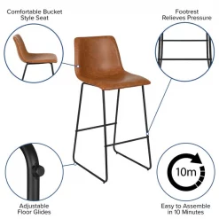 Flash Furniture 30" LeatherSoft Bar Height Barstools, Light Brown, PK2 -Kitchen & Dining Furniture Sales Store Belnick20LLC 2xxETxxER18345xx30xxLBxxGGxxinset5xxc9bf36