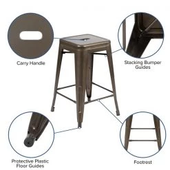 Flash Furniture Gray 24" High Metal Stool, PK4 -Kitchen & Dining Furniture Sales Store Belnick20LLC 4xxETxx31320xx24xxGNxxRxxGGxxinset4xxa13be5
