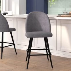 Flash Furniture 26" Gray Faux Linen Armless Counter Stool, PK 2