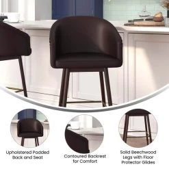 Flash Furniture 26" Brown LeatherSoft Counter Stool with Wood Legs -Kitchen & Dining Furniture Sales Store Belnick20LLC AYxx1928xx26xxBRxxGGxxinset4xx7d4b35