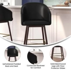 Flash Furniture 30" Black LeatherSoft Barstool with Wooden Legs -Kitchen & Dining Furniture Sales Store Belnick20LLC AYxx1928xx30xxBKxxGGxxinset4xx94932c