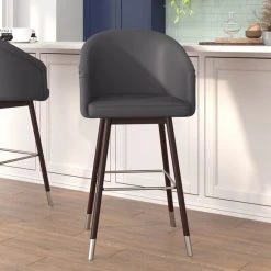Flash Furniture 30" Gray LeatherSoft Barstool with Wooden Legs