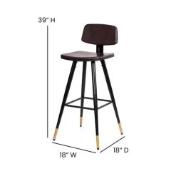 Flash Furniture Brown LeatherSoft Barstools with Gold Tips 2PK -Kitchen & Dining Furniture Sales Store Belnick20LLC AYxxS02xxBRxxGGxxDIMSxx737d6c