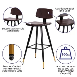 Flash Furniture Brown LeatherSoft Barstools with Gold Tips 2PK -Kitchen & Dining Furniture Sales Store Belnick20LLC AYxxS02xxBRxxGGxxinset4xxa30d55