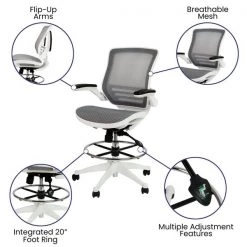 Flash Furniture Gray/White Mid-Back Drafting Chair - Flip-Up Arms -Kitchen & Dining Furniture Sales Store Belnick20LLC BLxxLBxx8801XxxDxxGRxxWHxxGGxxinset4xxac7b2b