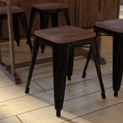 Flash Furniture 18" Black Metal Stool with Wood Seat, PK 4 -Kitchen & Dining Furniture Sales Store Belnick20LLC ETxxBT3503xx18xxBLKxxWDxxGGxxLS2xx3fc6d7