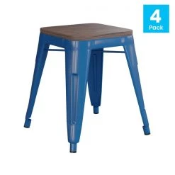 Flash Furniture 18" Royal Blue Metal Stool with Wood Seat, PK 4 -Kitchen & Dining Furniture Sales Store Belnick20LLC ETxxBT3503xx18xxBLxxWDxxGGxxMULTIxx0406d4