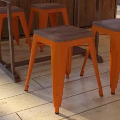 Flash Furniture 18" Orange Metal Stool with Wood Seat, PK 4 -Kitchen & Dining Furniture Sales Store Belnick20LLC ETxxBT3503xx18xxORGxxWDxxGGxxLS2xx8bae62