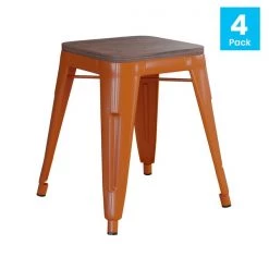Flash Furniture 18" Orange Metal Stool with Wood Seat, PK 4 -Kitchen & Dining Furniture Sales Store Belnick20LLC ETxxBT3503xx18xxORGxxWDxxGGxxMULTIxx63c313