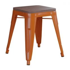 Flash Furniture 18" Orange Metal Stool with Wood Seat, PK 4 -Kitchen & Dining Furniture Sales Store Belnick20LLC ETxxBT3503xx18xxORGxxWDxxGGxxinset2xx7a2fbd