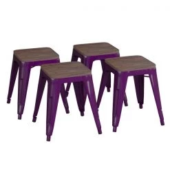 Flash Furniture 18" Purple Metal Stool with Wood Seat, PK 4 -Kitchen & Dining Furniture Sales Store Belnick20LLC ETxxBT3503xx18xxPRxxWDxxGGxx04e603