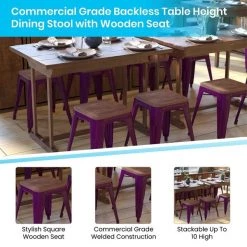 Flash Furniture 18" Purple Metal Stool with Wood Seat, PK 4 -Kitchen & Dining Furniture Sales Store Belnick20LLC ETxxBT3503xx18xxPRxxWDxxGGxxinset4xx536016