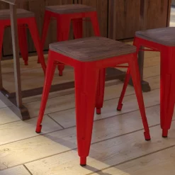 Flash Furniture 18" Red Metal Stool with Wood Seat, PK 4 -Kitchen & Dining Furniture Sales Store Belnick20LLC ETxxBT3503xx18xxREDxxWDxxGGxxLS2xx4b23fc