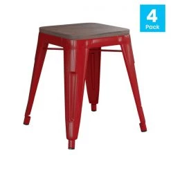 Flash Furniture 18" Red Metal Stool with Wood Seat, PK 4 -Kitchen & Dining Furniture Sales Store Belnick20LLC ETxxBT3503xx18xxREDxxWDxxGGxxMULTIxxd2a10d