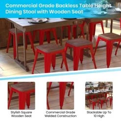 Flash Furniture 18" Red Metal Stool with Wood Seat, PK 4 -Kitchen & Dining Furniture Sales Store Belnick20LLC ETxxBT3503xx18xxREDxxWDxxGGxxinset4xx246322