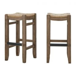 Alaterre Furniture Newport Set of Two 30"H Wood Bar Stools with Rush Seats