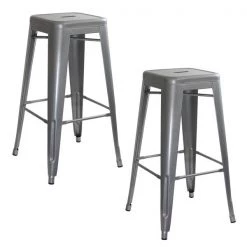 Amerihome Loft Silver Metal Bar Stool, PK2