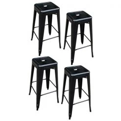 Amerihome Loft Black Metal Bar Stool, PK4