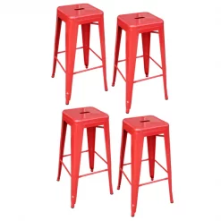 Amerihome Loft Red Metal Bar Stool, PK4