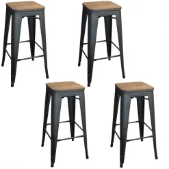 Amerihome Loft Rustic Gunmetal 30" Metal Bar Stool With Wood Seat, PK4