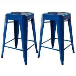 Amerihome Loft Blue 24" Metal Bar Stool, PK2