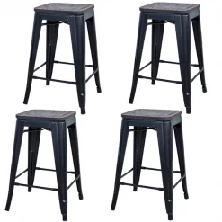 Amerihome Black 24" Metal Bar Stool With Wood Seat, PK4