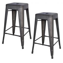 Amerihome Rustic Gunmetal 24" Metal Bar Stool, PK2