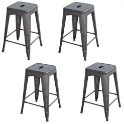 Amerihome Rustic Gunmetal 24" Metal Bar Stool, PK4