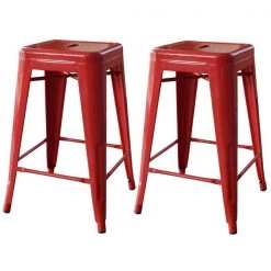 Amerihome Loft Red 24" Metal Bar Stool, PK2