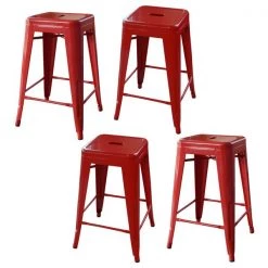 Amerihome Loft Red 24" Metal Bar Stool, PK4