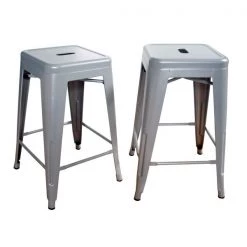 Amerihome Loft Silver 24" Metal Bar Stool, PK2