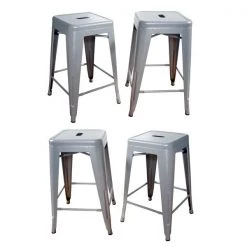 Amerihome Loft Silver 24" Metal Bar Stool, PK4