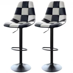 Amerihome White Checkered Racing Bar Chairs, PK2