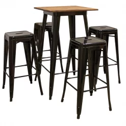 Amerihome Pub Table Set, 24" W/ Rosewood Top Table and Metal Bar Stools, Seats 4