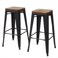 Amerihome Rosewood 30" Bar Stool Set with Rosewood Top and Metal Legs, PK2
