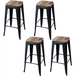 Amerihome Rosewood 30" Bar Stool Set with Rosewood Top and Metal Legs