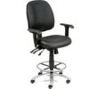 Global Equipment Interion Deluxe Leather Office Stool with Arms - 360 #176 Footrest - Black