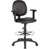Global Equipment Interion Drafting Stool with Arms and Footring - Vinyl - Black