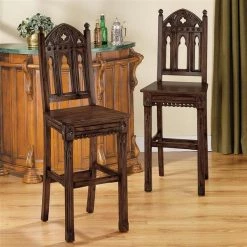 Design Toscano Sudbury Gothic Hardwood Bar Stools, PK 2