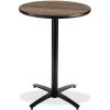 Round KFI 36in Walnut Breakroom Table with Arched X Base, 42 W, 36 L, 42 H, HPL Top, Walnut