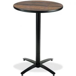 KFI 30in Walnut Round Bar Height Breakroom Table with Arched X Base, 42 W, 30 L, 42 H