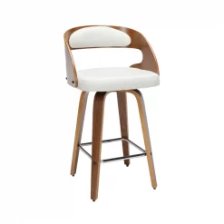 Ofm Swivel Counter Stool, Wood/Beige Fabric