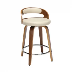 Ofm Swivel Counter Stool, Wood/Ivory Vinyl