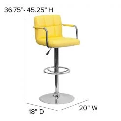 Flash Furniture Yellow Quilted Vinyl Adjustable Height Barstool, Arms, Chrome Base, PK2 -Kitchen & Dining Furniture Sales Store Grainger 2xxCHxx102029xxYELxxGGxxDIMSxx05b8fb