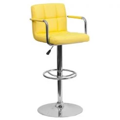 Flash Furniture Yellow Quilted Vinyl Adjustable Height Barstool, Arms, Chrome Base, PK2 -Kitchen & Dining Furniture Sales Store Grainger 2xxCHxx102029xxYELxxGGxxinset1xxe4641e