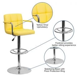 Flash Furniture Yellow Quilted Vinyl Adjustable Height Barstool, Arms, Chrome Base, PK2 -Kitchen & Dining Furniture Sales Store Grainger 2xxCHxx102029xxYELxxGGxxinset4xxd4db20