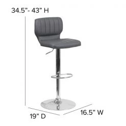Flash Furniture Gray Vinyl Adjust Height Barstool, Vertical Stitch Back, Chrome Base, PK2 -Kitchen & Dining Furniture Sales Store Grainger 2xxCHxx132330xxGYxxGGxxDIMSxx910374
