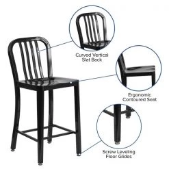 Flash Furniture Black Metal Outdoor Stool, 24" -Kitchen & Dining Furniture Sales Store Grainger 2xxCHxx61200xx24xxBKxxGGxxinset4xx22ee0d